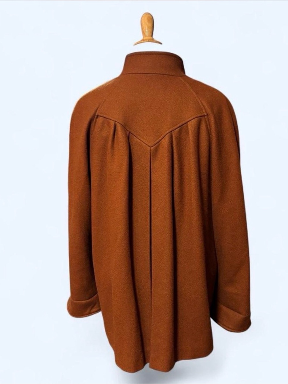 Vintage Bert Newman Petite 14 Wool Pea Coat Mid Length Camel Tan Pleated - Picture 2 of 5